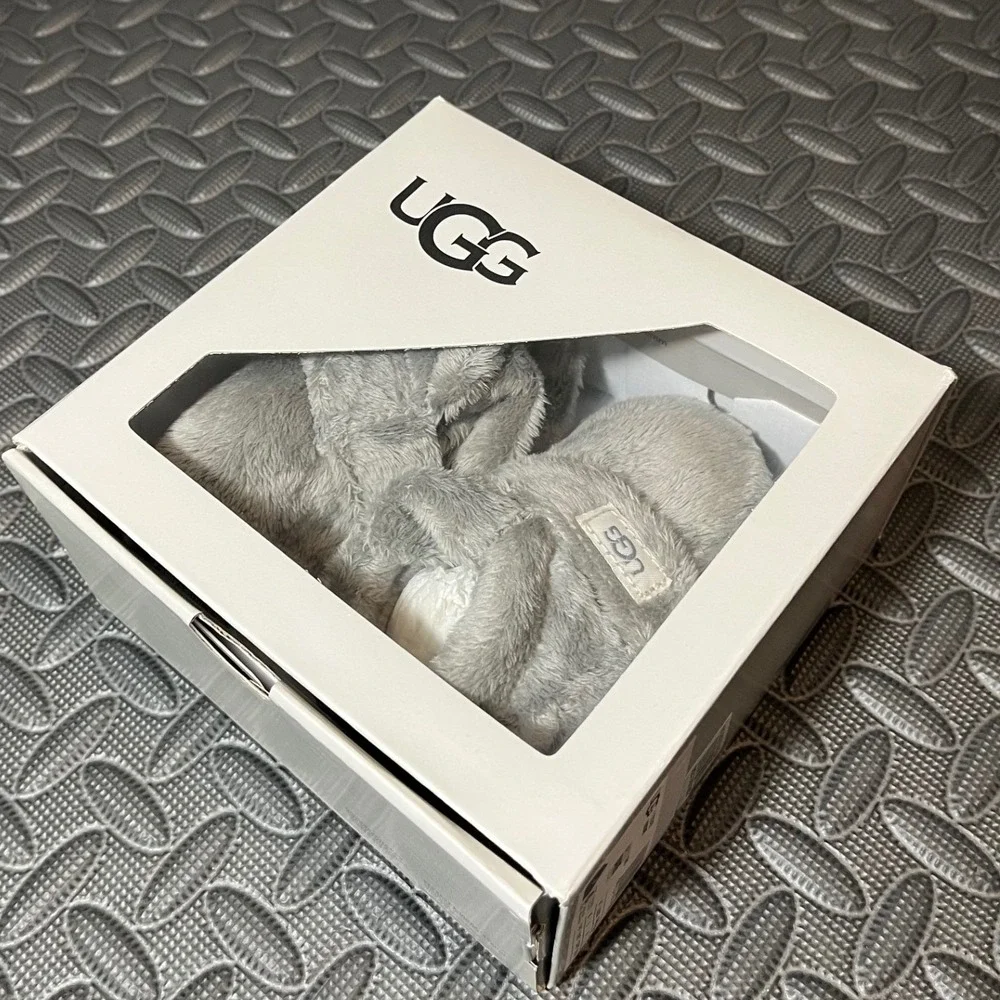 UGG Bixbee Booties Unisex 4/5 Charcoal Grey Fleece Hook and Loop Infant 1103497I